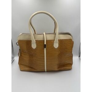 IACUCCI Crocodile Embossed Leather Tote Crossbody Bag Brown Cream Made in Italy